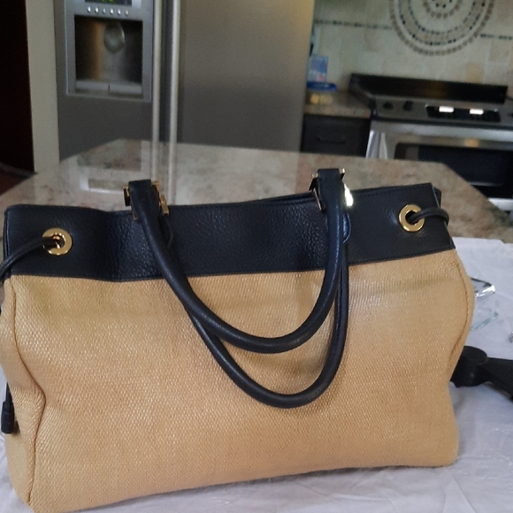 Tory Burch Black and Tan Structured Tote - Picture 9 of 9